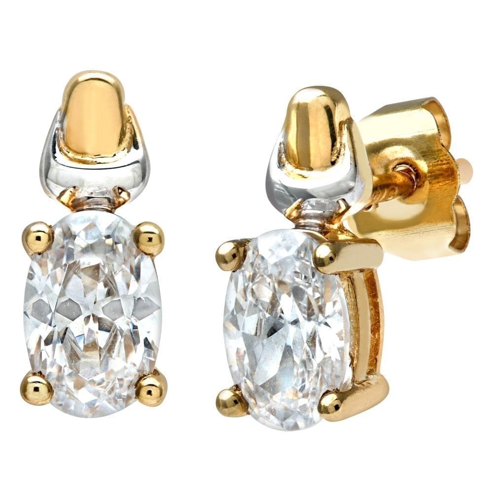 9ct Yellow and White Gold Solitaire Cubic Zirconia Stud Earrings