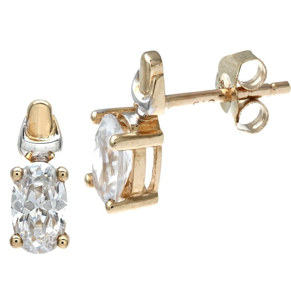 9ct Yellow and White Gold Solitaire Cubic Zirconia Stud Earrings