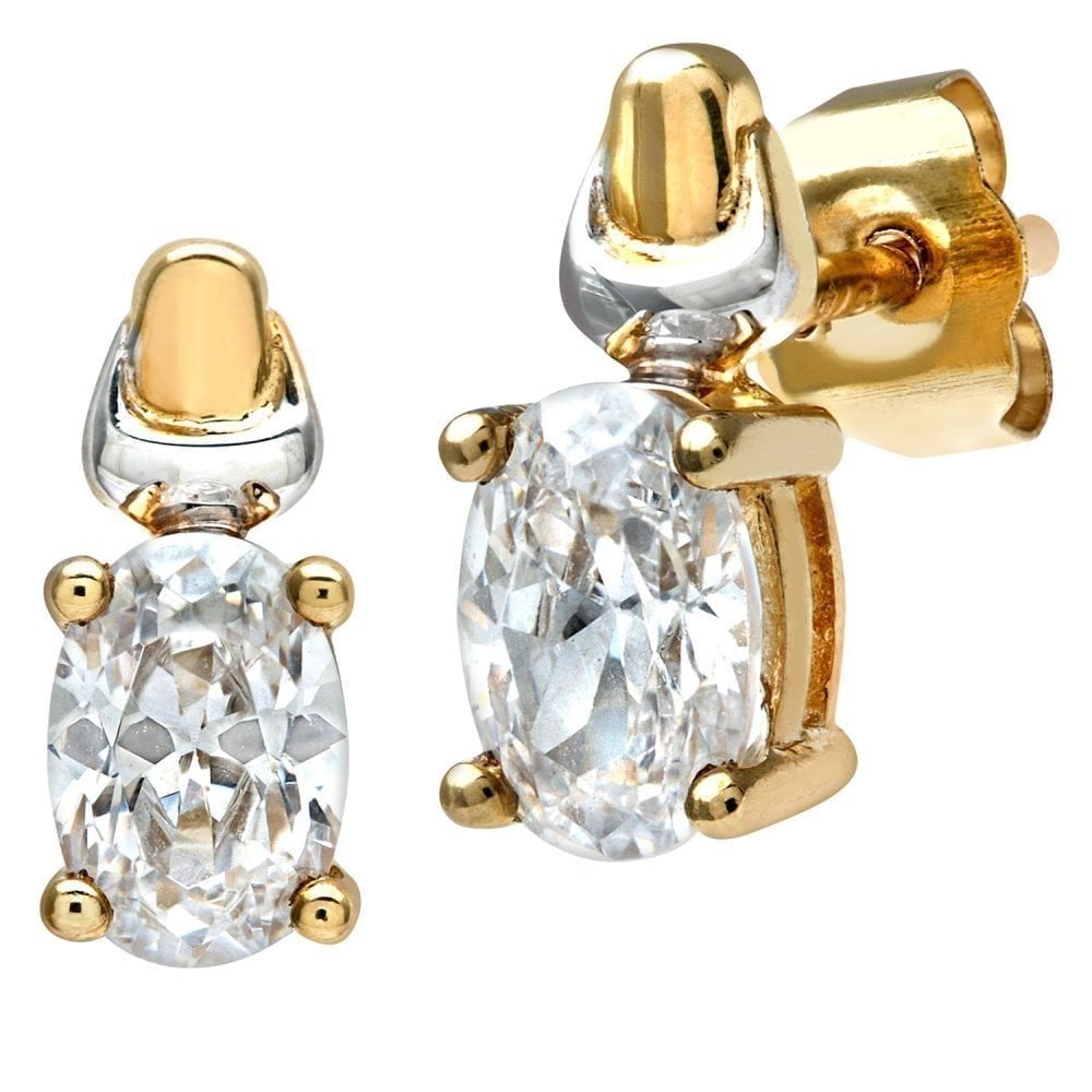 9ct Yellow and White Gold Solitaire Cubic Zirconia Stud Earrings