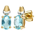 9ct Yellow & White Gold Solitaire Created Aquamarine Studs