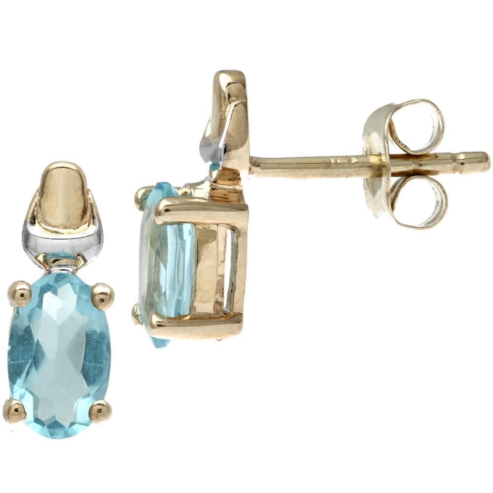 9ct Yellow & White Gold Solitaire Created Aquamarine Studs