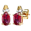 9ct Yellow and White Gold Solitaire Created Ruby Stud Earrings