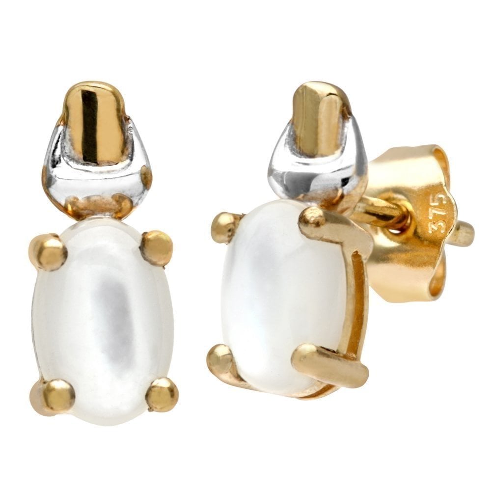 Solitaire Pearl Stud Earrings 9ct Yellow and White Gold | Prime Jewellery