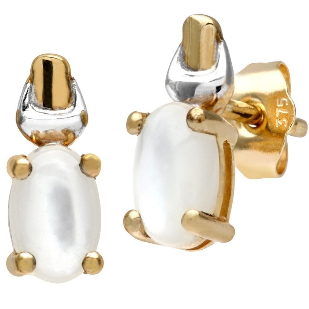 9ct Yellow and White Gold Solitaire Pearl Stud Earrings