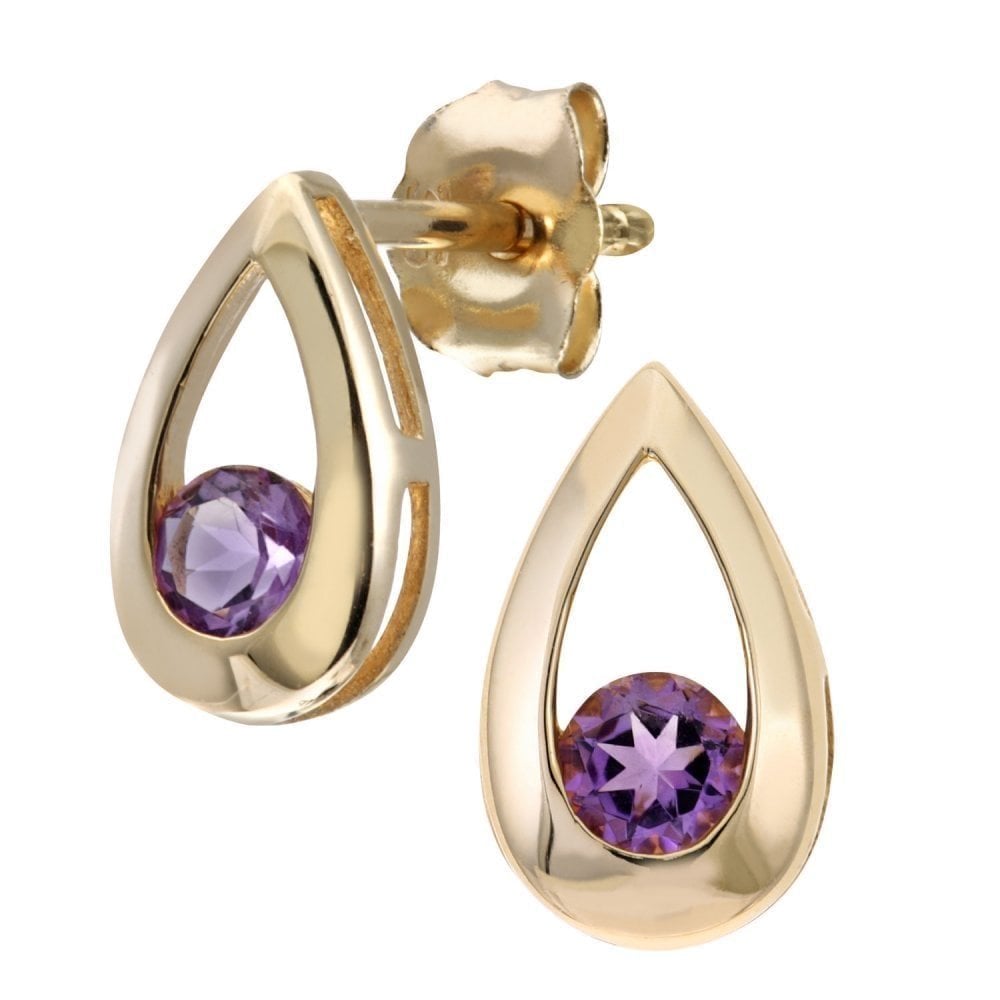 9ct Yellow Gold Amethyst Teardrop Stud Earrings