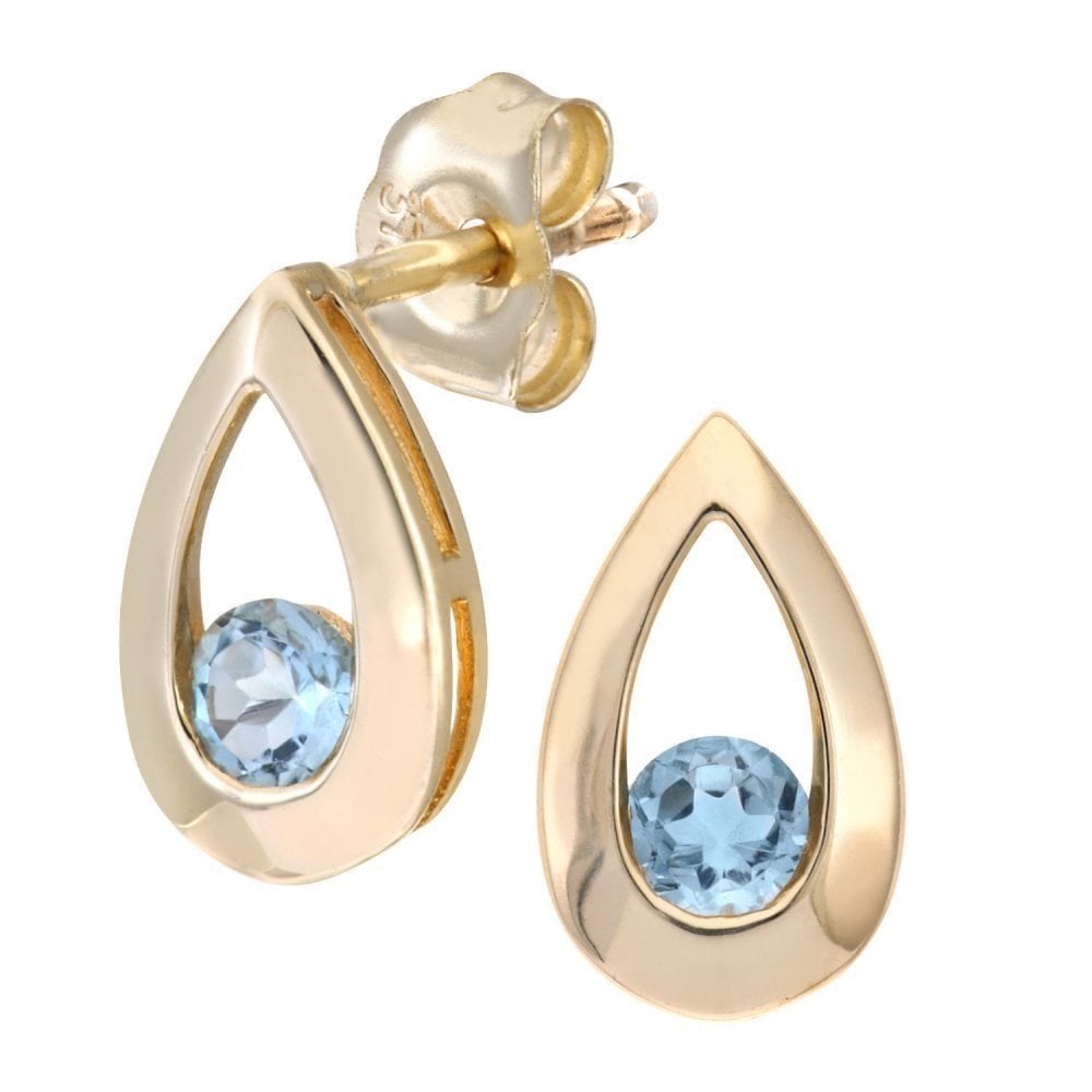 Sky Blue Topaz Drop Stud Earrings 9ct Yellow Gold | Prime Jewellery