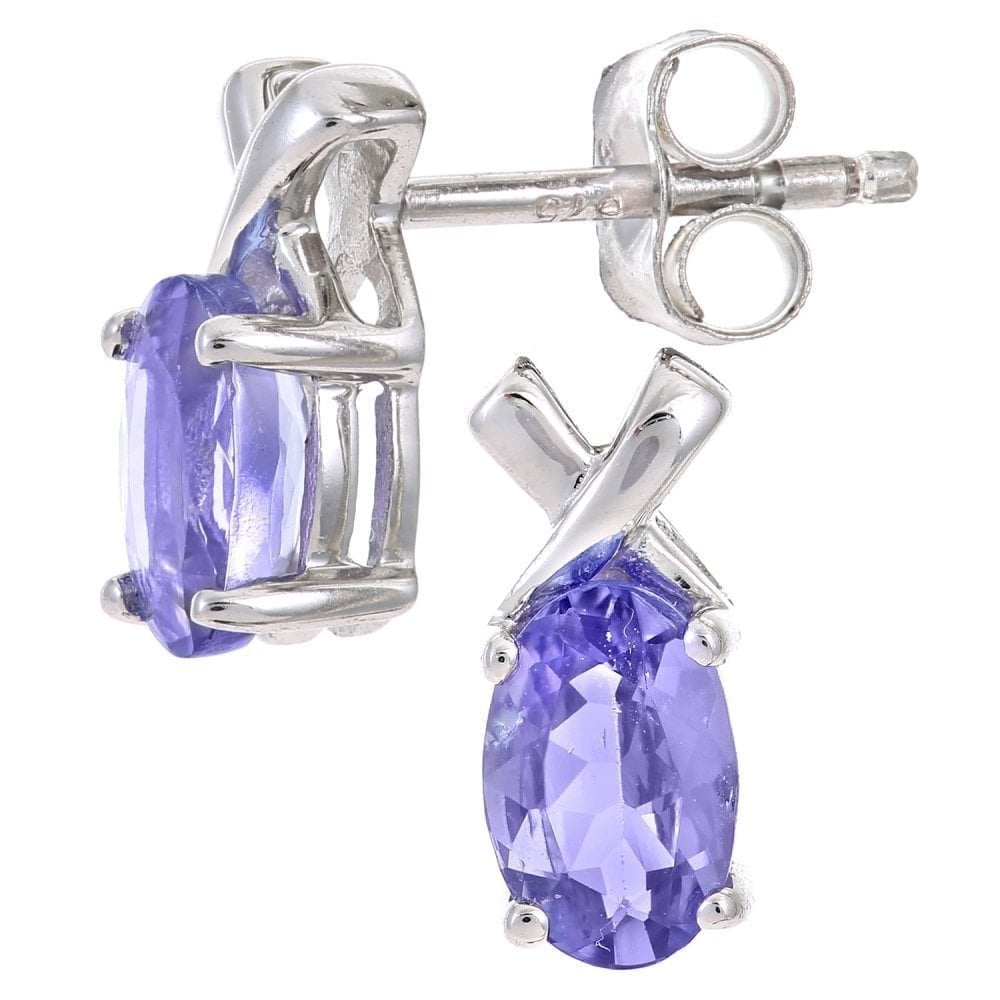 9ct White Gold Oval Tanzanite Stud Earrings