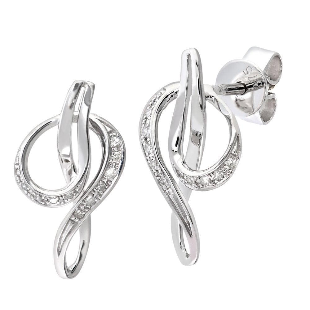9ct White Gold Natural Diamond Knot Stud Earrings