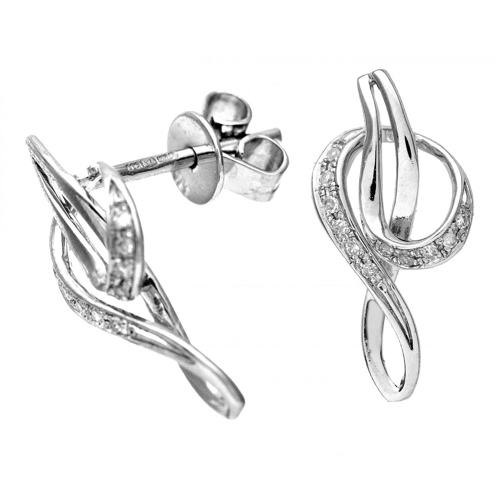 9ct White Gold Natural Diamond Knot Stud Earrings