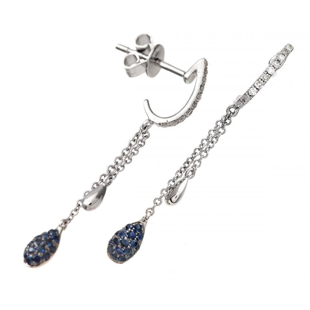 Blue Sapphire Drop Earrings 9ct White Gold | Prime Jewellery