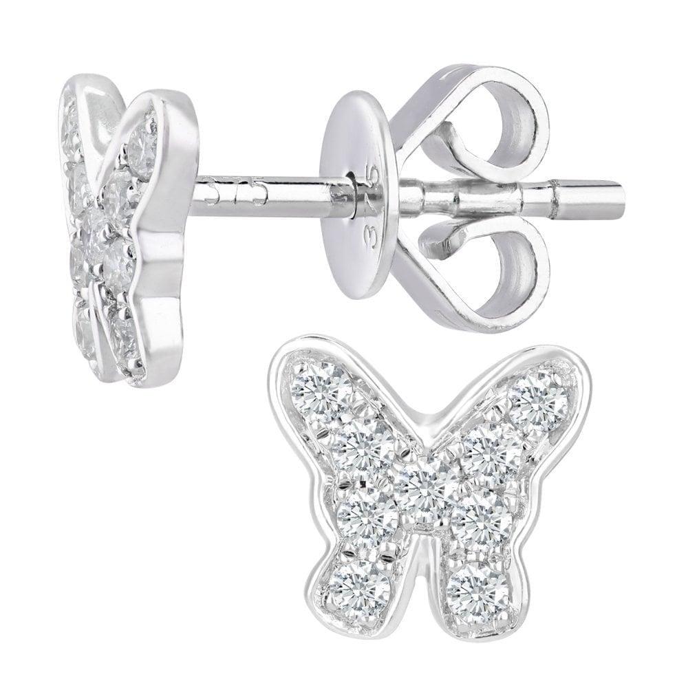 9ct White Gold 0.15 Carat Natural Diamond Butterfly Stud Earrings