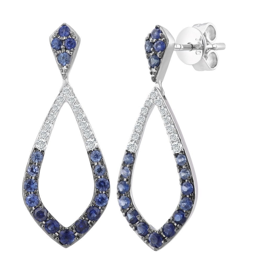 0.9 Ct Natural Blue Sapphire and Diamond Drop Earrings in 18ct White Gold