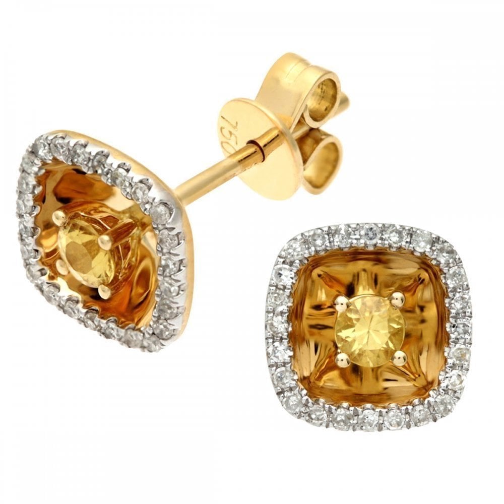 Yellow Sapphire Halo Stud Earrings 18ct Yellow Gold | Prime Jewellery
