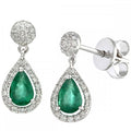 18ct White Gold 0.65ct Pear Emerald and 0.20ct Diamond Teardrop Earrings