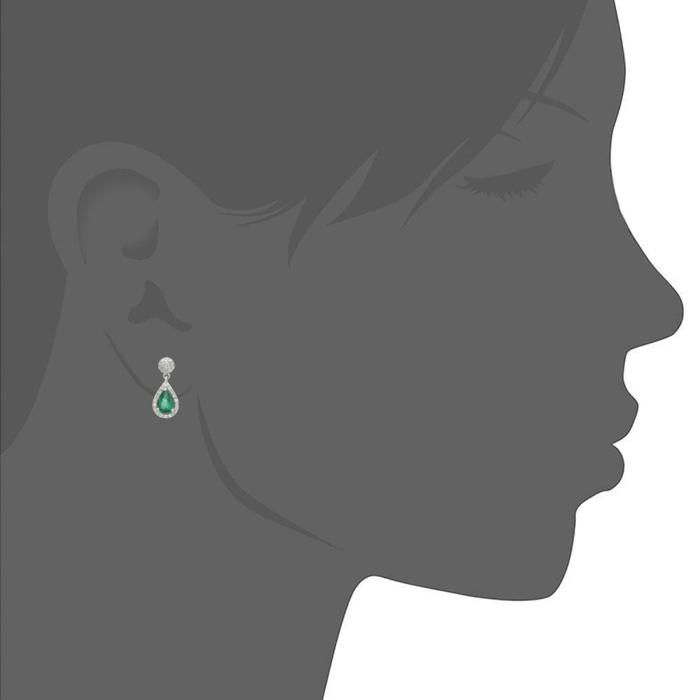 18ct White Gold 0.65ct Pear Emerald and 0.20ct Diamond Teardrop Earrings