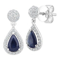 1.2 Ct Pear Natural Blue Sapphire and Diamond Drop Earrings in 18ct White Gold