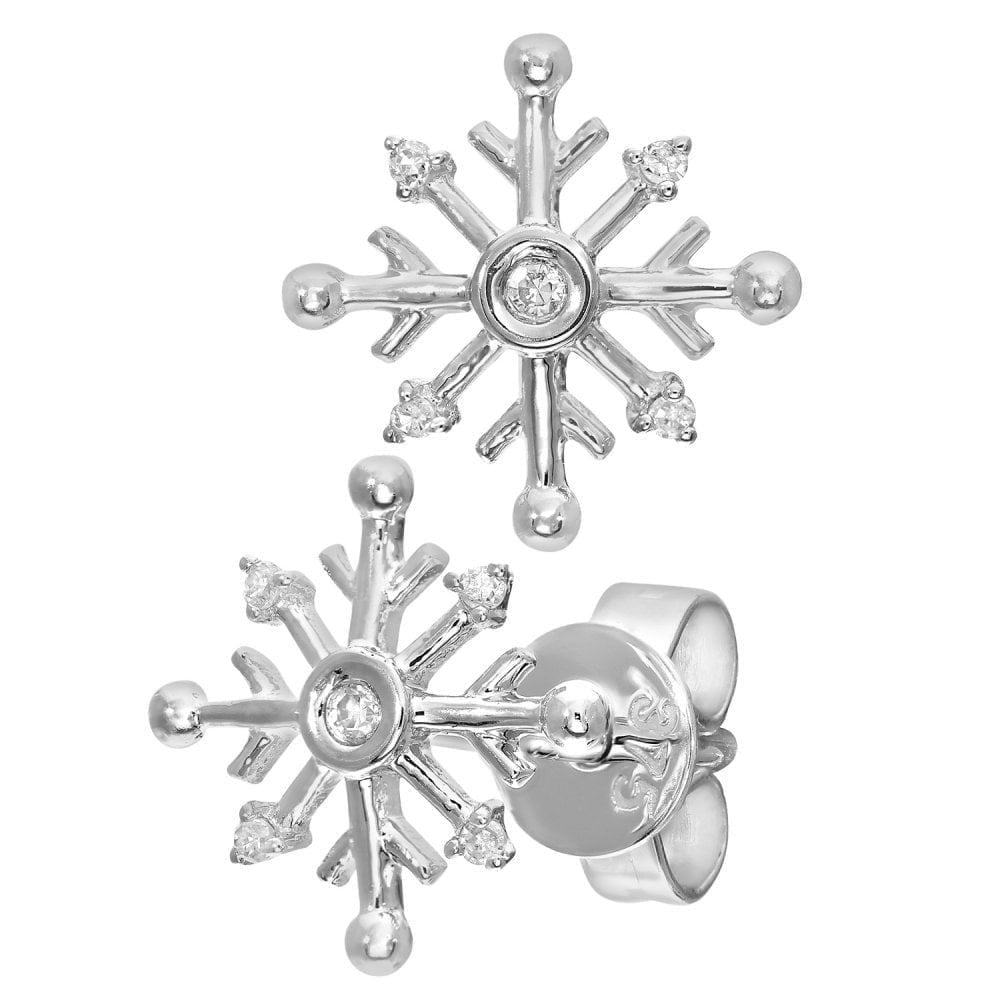 Diamond Snowflake Stud Earrings 9ct White Gold | Prime Jewellery