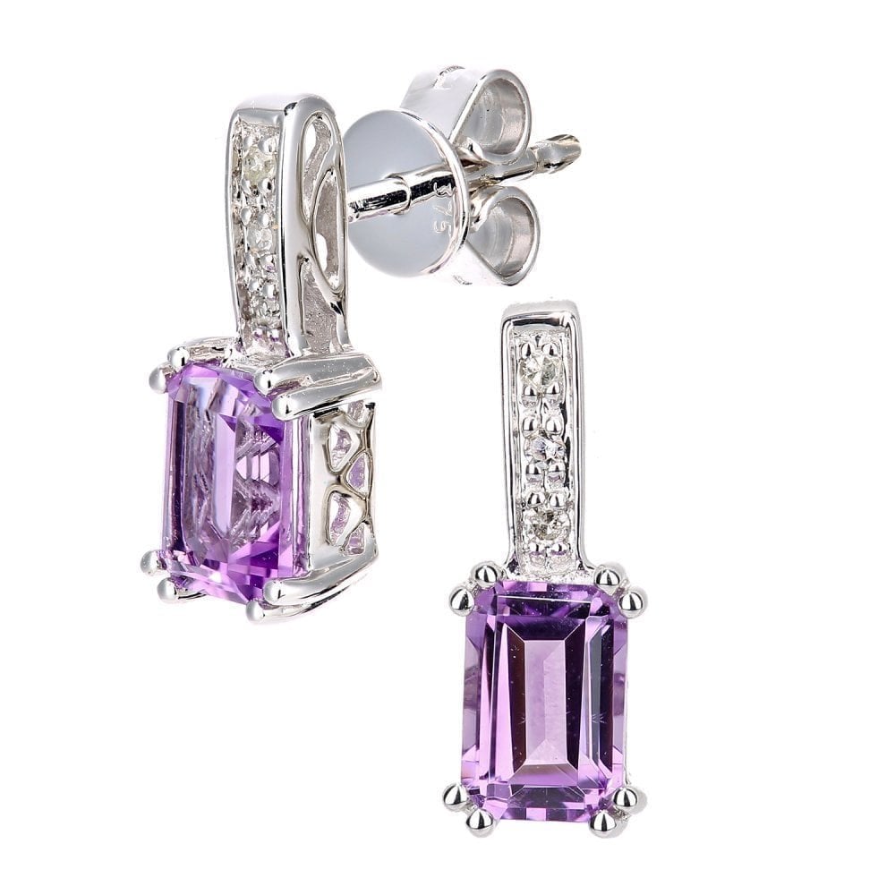 Amethyst Drop Earrings 9ct White Gold | Prime Jewellery