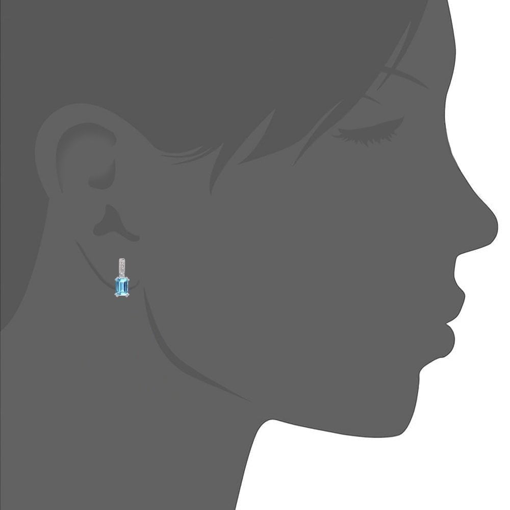 Swiss Blue Topaz Octagon and Natural Diamond Stud Earrings in 9ct White Gold