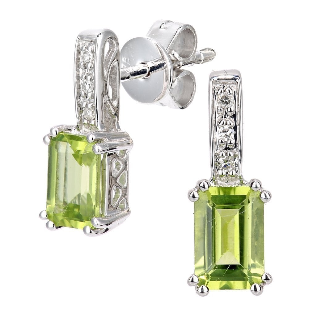 Peridot Drop Earrings 9ct White Gold | Prime Jewellery