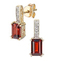 9ct Yellow Gold Octagon Garnet and 0.03ct Diamond Drop Earrings