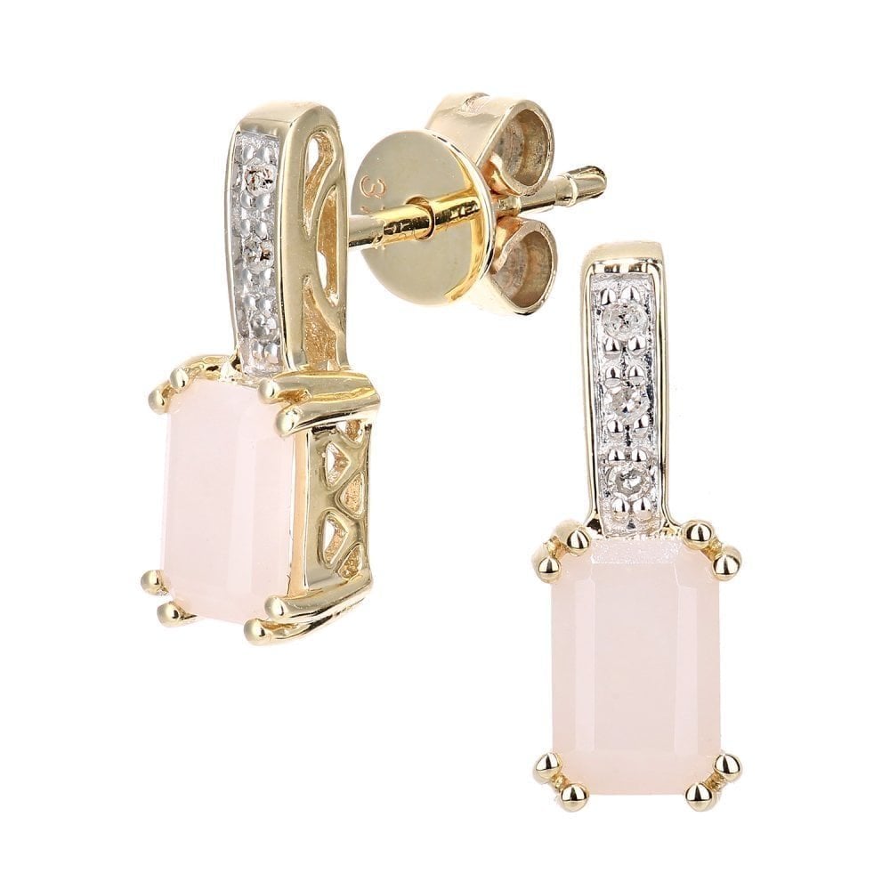 Pink Opal Drop Earrings 9ct Yellow Gold | Prime Jewellery