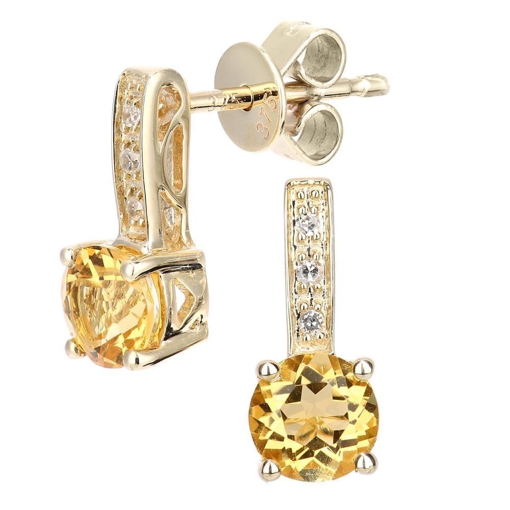 Citrine and Diamond Studs in 9ct Yellow Gold