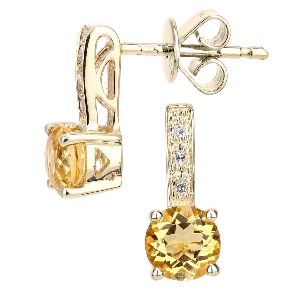 Citrine and Diamond Studs in 9ct Yellow Gold