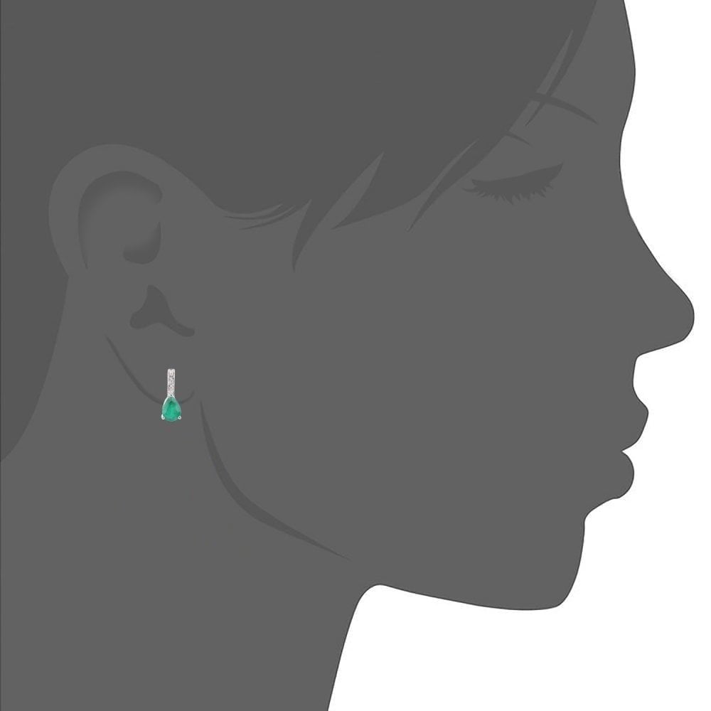 9ct White Gold 1.30ct Pear Emerald and Diamond Teardrop Earrings