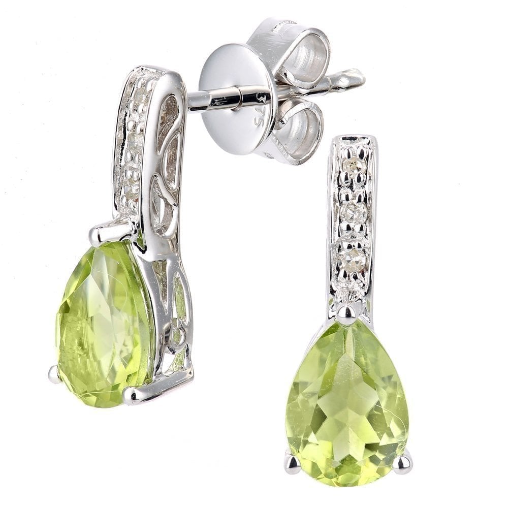 Peridot Drop Earrings 9ct White Gold | Prime Jewellery