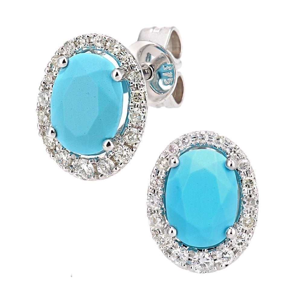 Turquoise Stud Earrings 9ct White Gold | Prime Jewellery