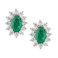 18ct White Gold 0.45ct Oval Emerald & 0.25ct Diamond Cluster Stud Earrings