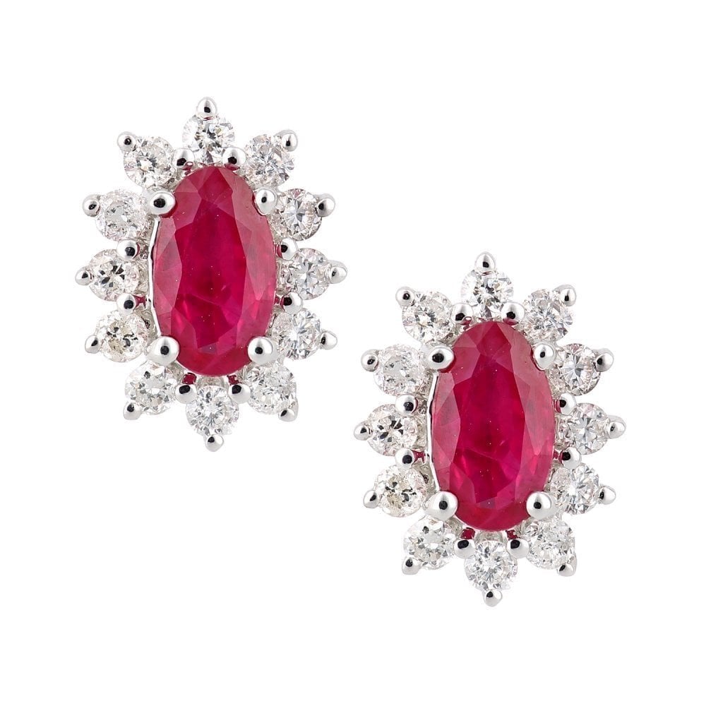 Ruby Cluster Stud Earrings 18ct White Gold | Prime Jewellery