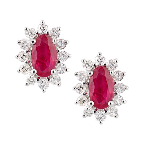Ruby Cluster Stud Earrings 18ct White Gold | Prime Jewellery