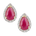 18ct Yellow Gold Teardrop Ruby Cluster 0.07ct Diamond Stud Earrings