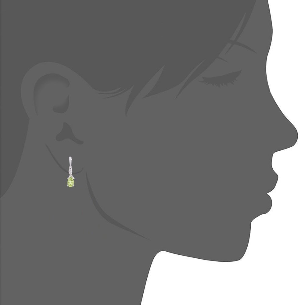 9ct White Gold Oval Peridot Crossover 0.05ct Diamond Drop Earrings