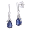 Blue Sapphire and Diamond Kiss Drop Earrings 9ct White Gold | Prime Jewellery