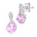 9ct White Gold Cushion Created Pink Sapphire Crossover 0.05ct Diamond Stud Earrings