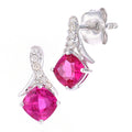 9ct White Gold Cushion Created Ruby Crossover 0.05ct Diamond Stud Earrings