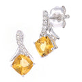 9ct White Gold Citrine Cushion & Diamond Stud Earrings