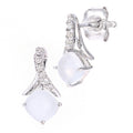 9ct White Gold Cushion Opal Crossover 0.05ct Diamond Stud Earrings