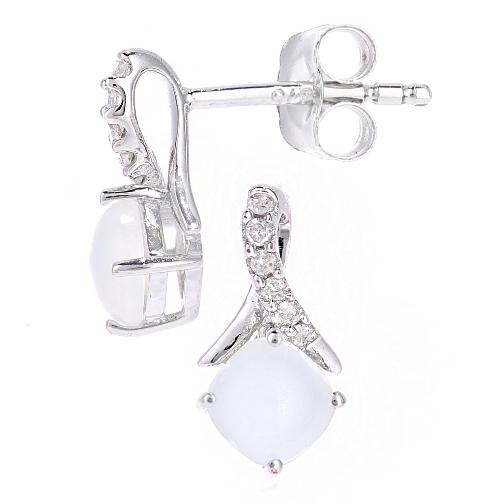9ct White Gold Cushion Opal Crossover 0.05ct Diamond Stud Earrings