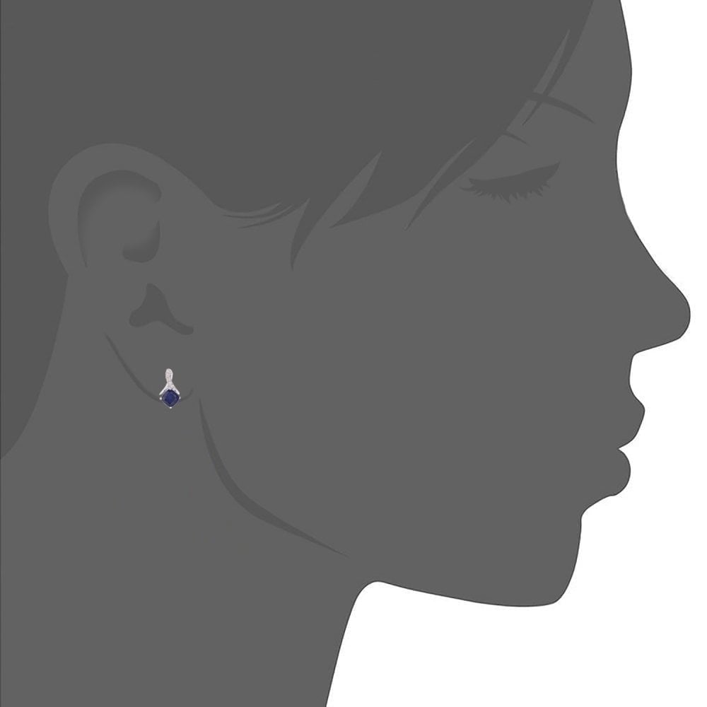 9ct White Gold Cushion Natural Blue Sapphire and Diamond Kiss Stud Earrings