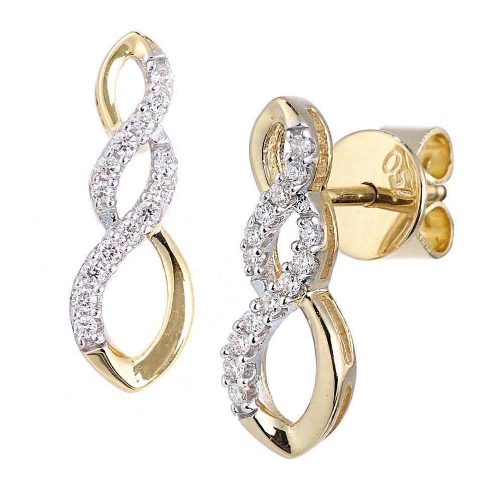 18ct Yellow Gold 0.10 Carat Natural Diamond Infinity Drop Earrings
