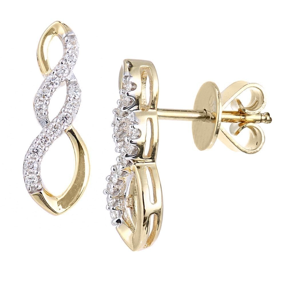 18ct Yellow Gold 0.10 Carat Natural Diamond Infinity Drop Earrings