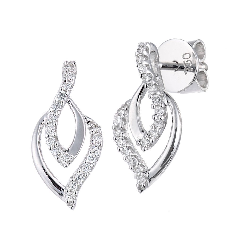 18ct White Gold 0.12 Carat Natural Diamond Leaf Stud Earrings