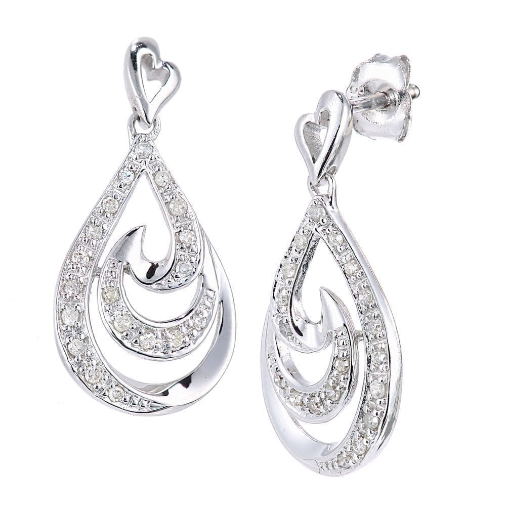 9ct White Gold 0.15 Carat Natural Diamond Drop Earrings