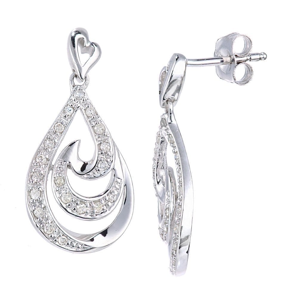 9ct White Gold 0.15 Carat Natural Diamond Drop Earrings