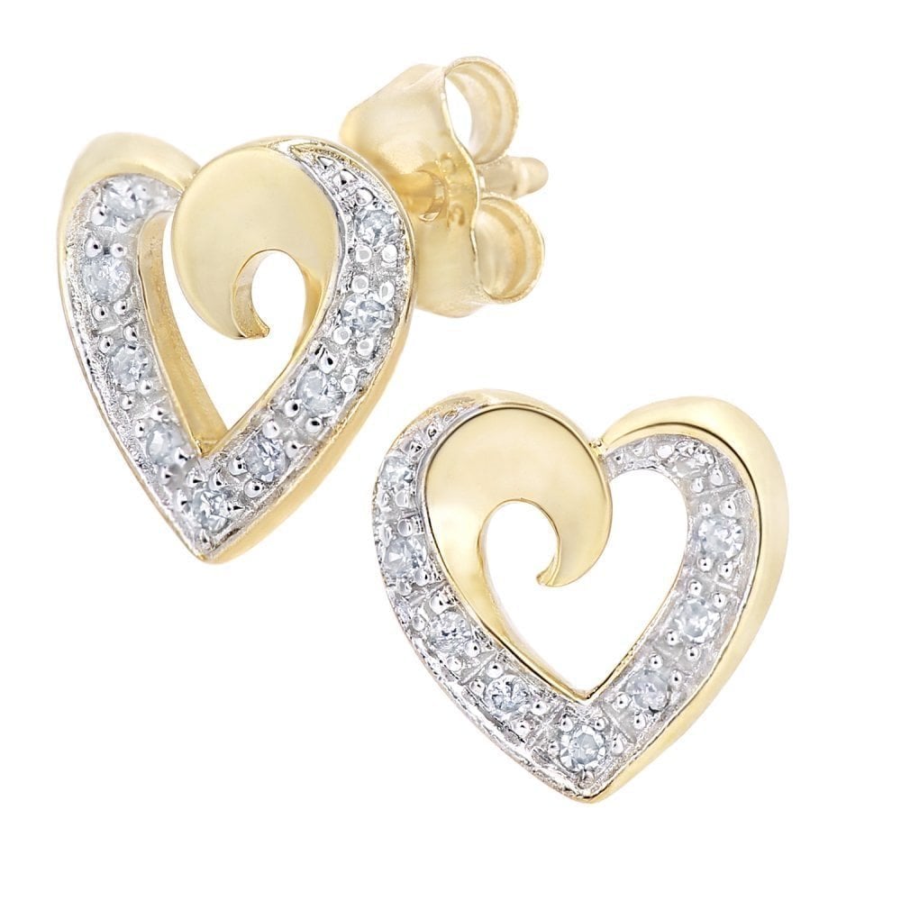 Diamond Heart Stud Earrings 9ct Gold | Prime Jewellery