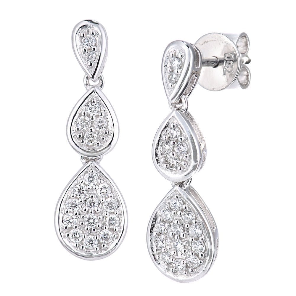 18ct White Gold 0.25 Carat Natural Diamond Teardrop Drop Earrings with Gold Push Back